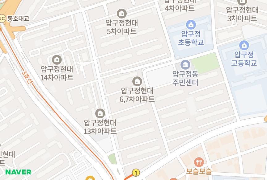 서울특별시 강남구 압구정동 압구정현대6,7차 위치·실거래 시세 지도