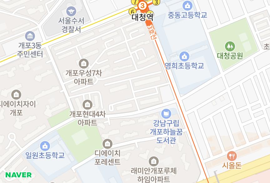 서울특별시 강남구 일원동 개포한신 위치·실거래 시세 지도
