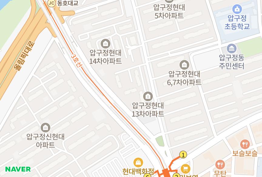 서울특별시 강남구 압구정동 압구정현대13차 위치·실거래 시세 지도