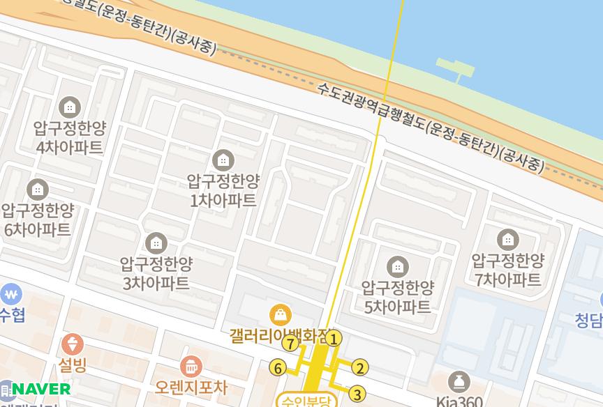 서울특별시 강남구 압구정동 한양2차 위치·실거래 시세 지도