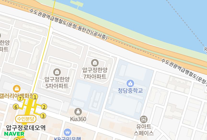 서울특별시 강남구 압구정동 한양7차 위치·실거래 시세 지도