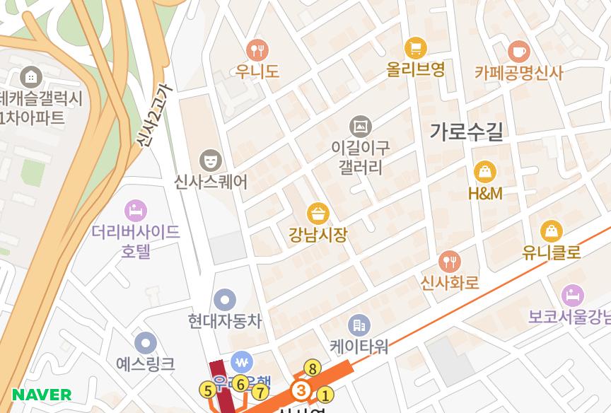 서울특별시 강남구 신사동 강남상가 위치·실거래 시세 지도