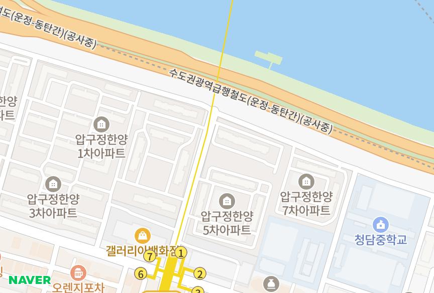 서울특별시 강남구 압구정동 한양8차 위치·실거래 시세 지도
