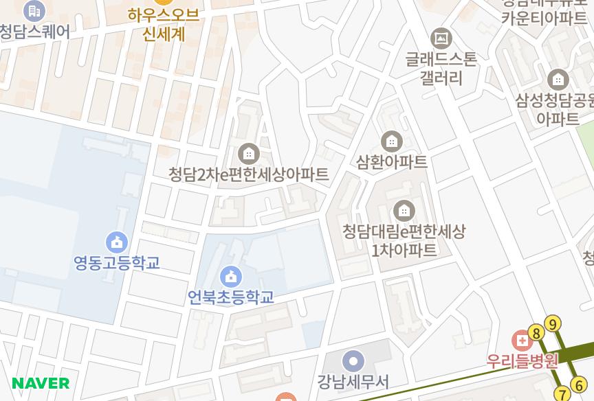 서울특별시 강남구 청담동 청담2차이-편한세상 위치·실거래 시세 지도