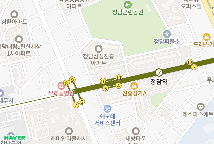 서울특별시 강남구 청담동 청담현대1차 위치·실거래 시세 지도