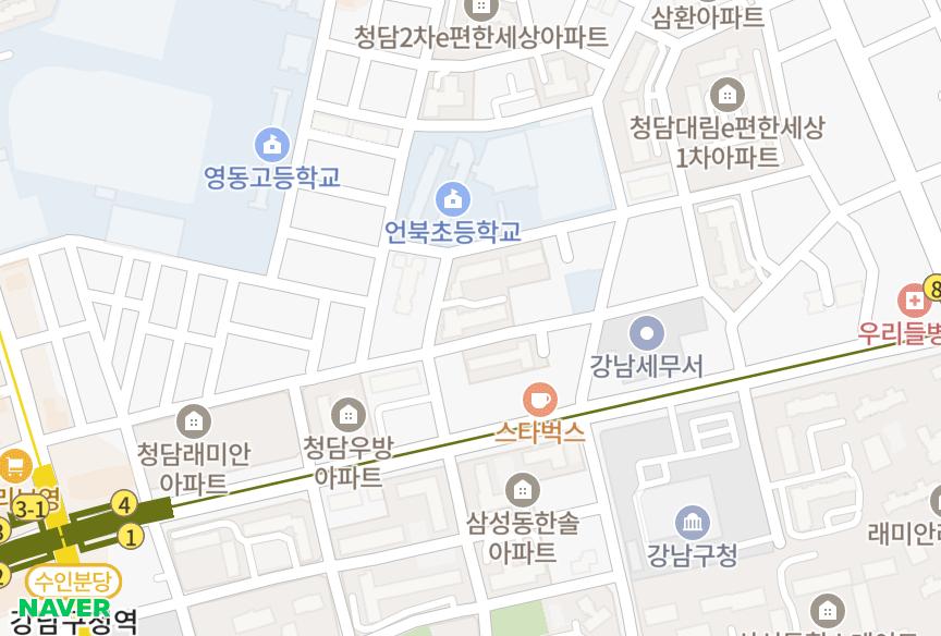 서울특별시 강남구 청담동 청담한신오페라하우스2차 위치·실거래 시세 지도