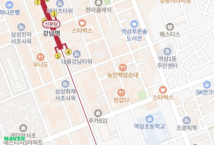 서울특별시 강남구 역삼동 에레프 위치·실거래 시세 지도