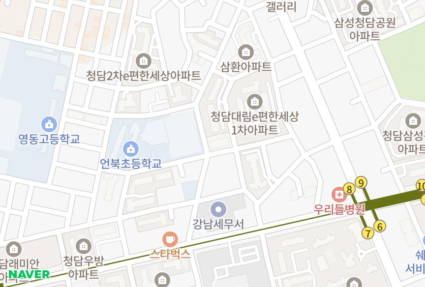 서울특별시 강남구 청담동 골든아트빌 위치·실거래 시세 지도