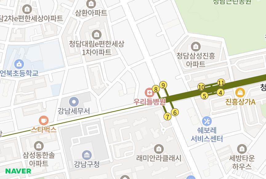 서울특별시 강남구 청담동 청담그랑빌 위치·실거래 시세 지도
