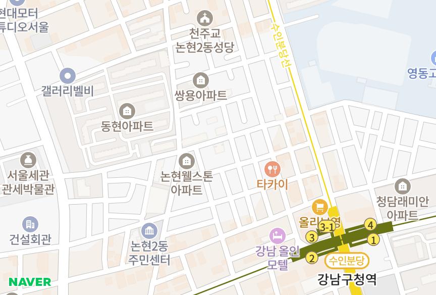 서울특별시 강남구 논현동 라이헤스빌 위치·실거래 시세 지도