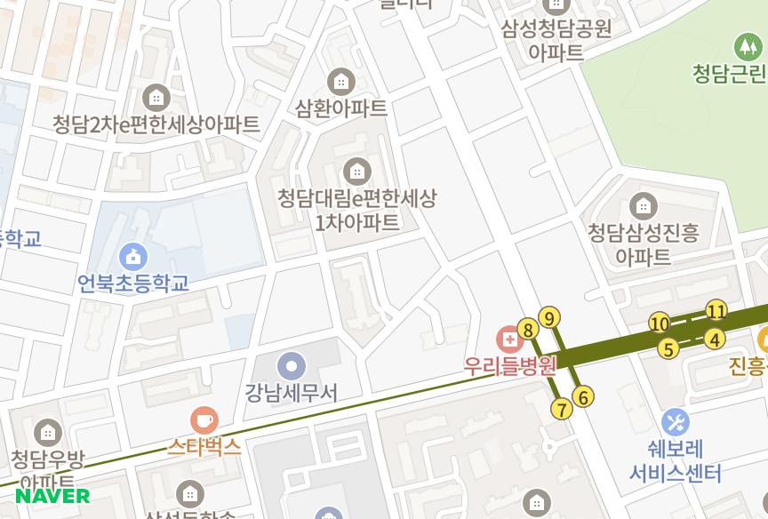 서울특별시 강남구 청담동 청담아르지움 위치·실거래 시세 지도