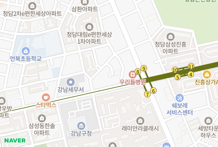 서울특별시 강남구 청담동 청담파크빌 위치·실거래 시세 지도