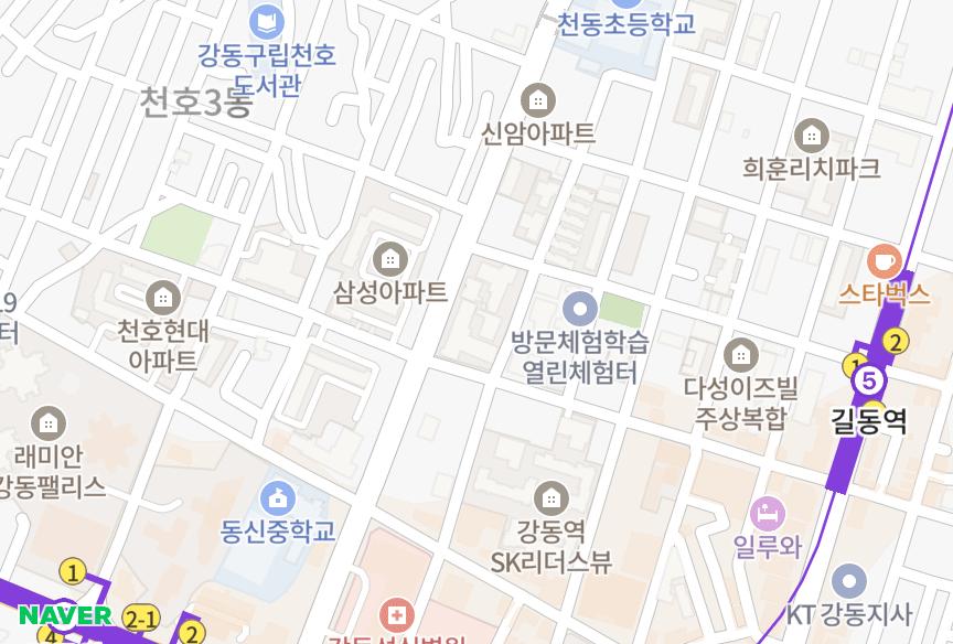 서울특별시 강동구 길동 에이치비골드빌 위치·실거래 시세 지도