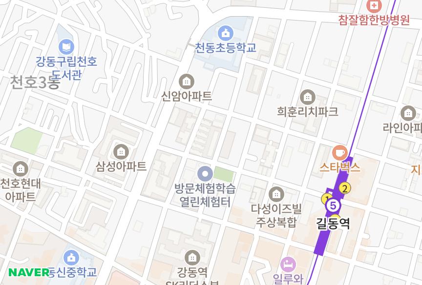 서울특별시 강동구 길동 우성 위치·실거래 시세 지도