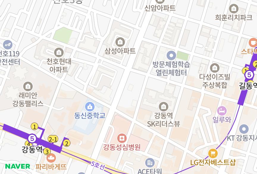 서울특별시 강동구 길동 다성이즈텔 위치·실거래 시세 지도