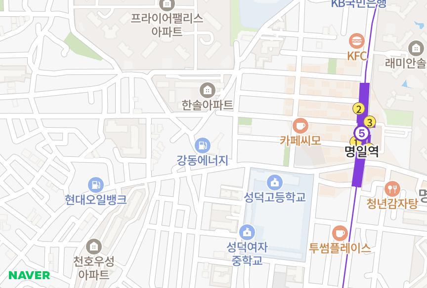 서울특별시 강동구 명일동 명일동다성이즈빌 위치·실거래 시세 지도