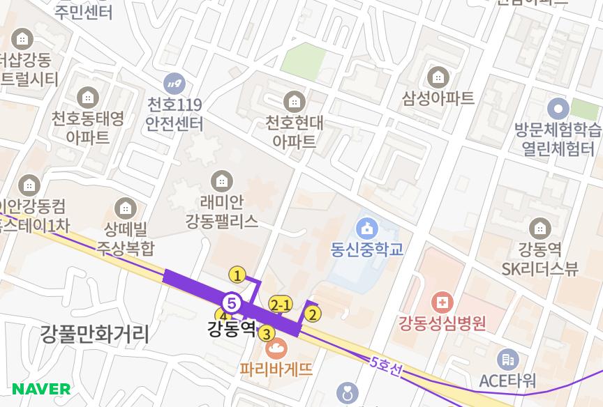 서울특별시 강동구 천호동 하이브2차 위치·실거래 시세 지도