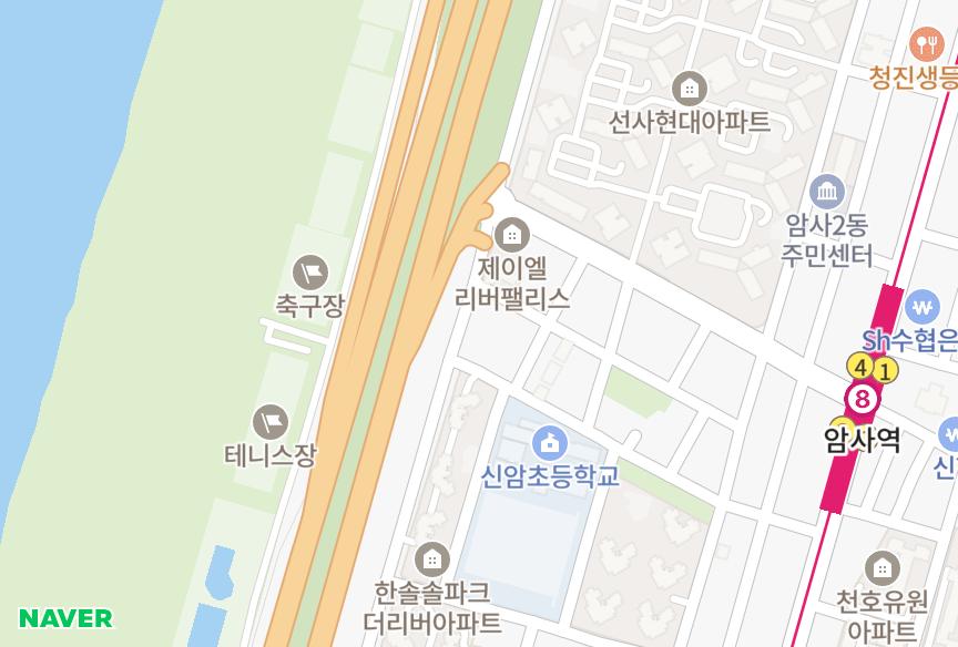 서울특별시 강동구 암사동 한강리치팰리스 위치·실거래 시세 지도
