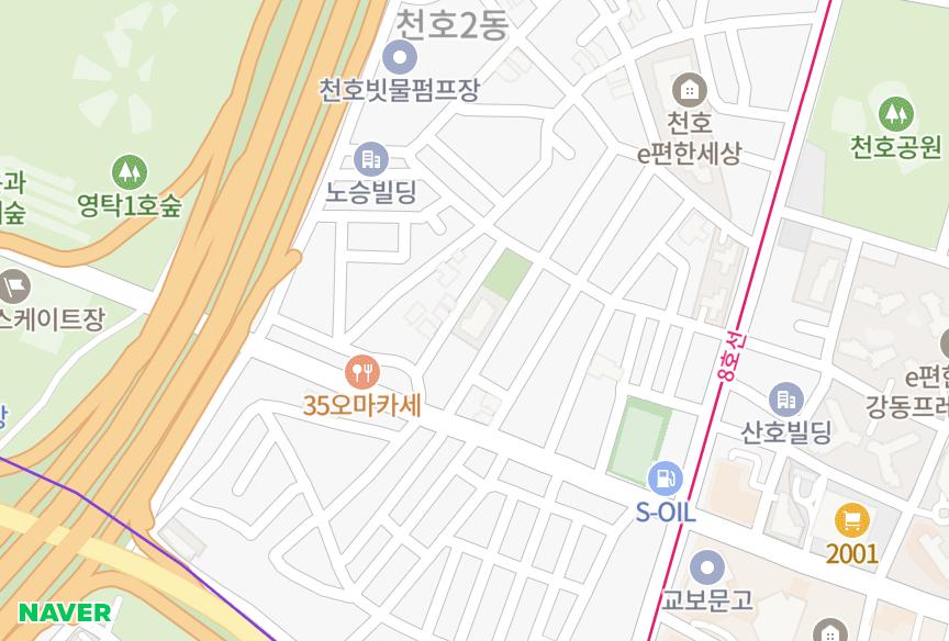 서울특별시 강동구 천호동 한건브리앙 위치·실거래 시세 지도
