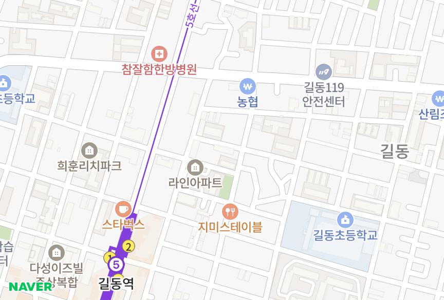 서울특별시 강동구 길동 다성팰리스 위치·실거래 시세 지도