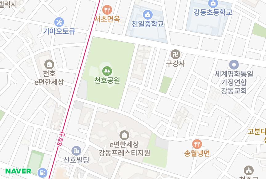 서울특별시 강동구 천호동 로뎀 위치·실거래 시세 지도