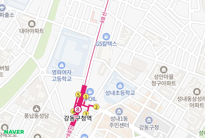 서울특별시 강동구 성내동 신주 위치·실거래 시세 지도