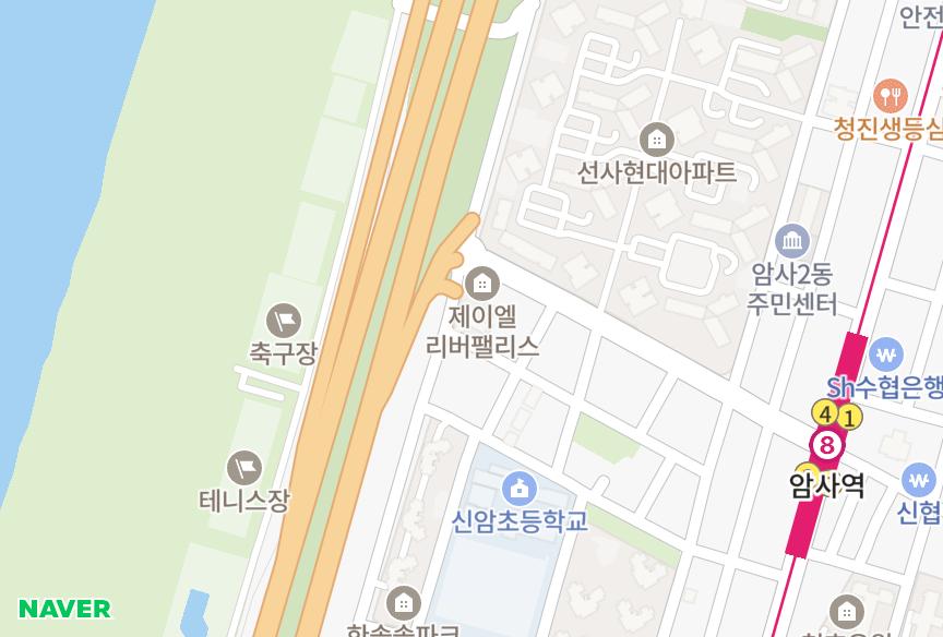 서울특별시 강동구 암사동 경지리버캐슬 위치·실거래 시세 지도