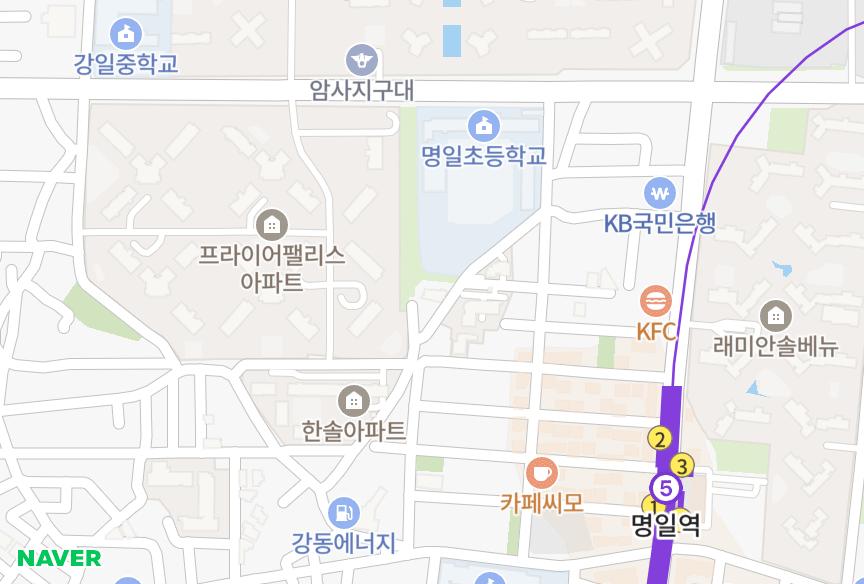 서울특별시 강동구 암사동 대의아름누리 위치·실거래 시세 지도
