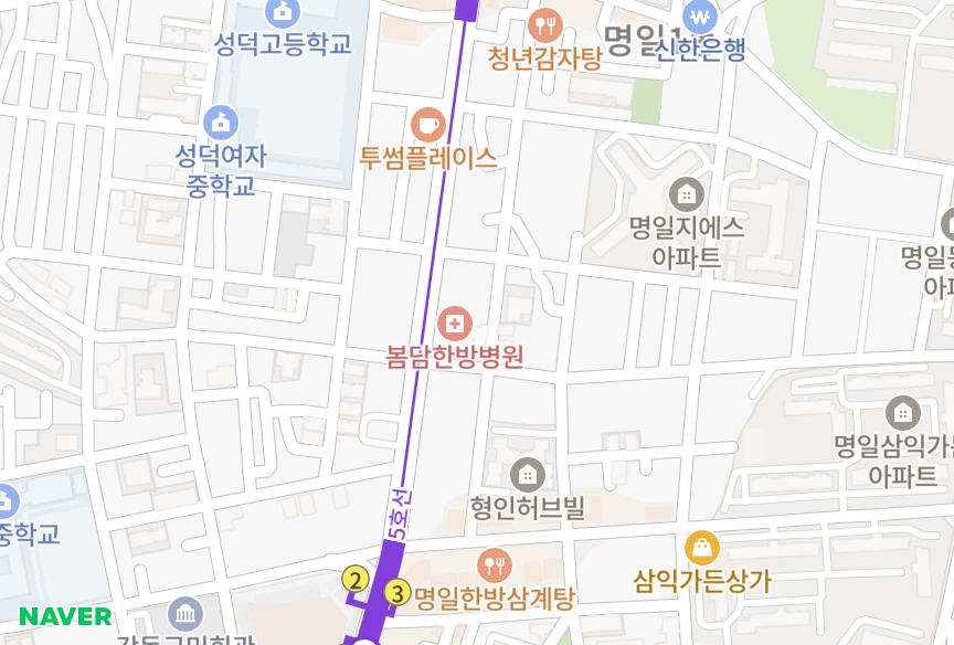 서울특별시 강동구 명일동 해밀 위치·실거래 시세 지도