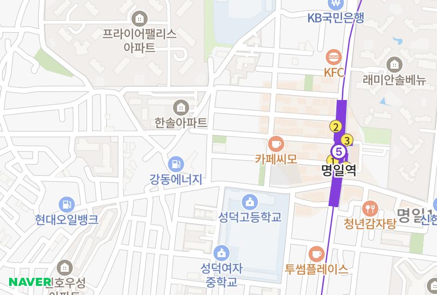 서울특별시 강동구 명일동 삼보힐 위치·실거래 시세 지도