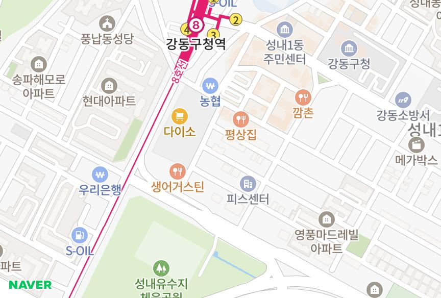 서울특별시 강동구 성내동 대은팰리스뷰 위치·실거래 시세 지도