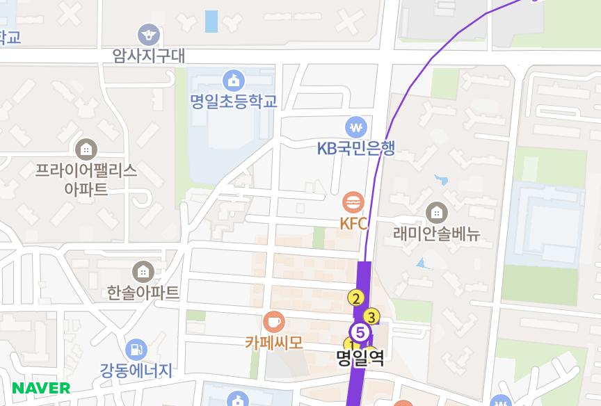 서울특별시 강동구 명일동 세비앙 위치·실거래 시세 지도