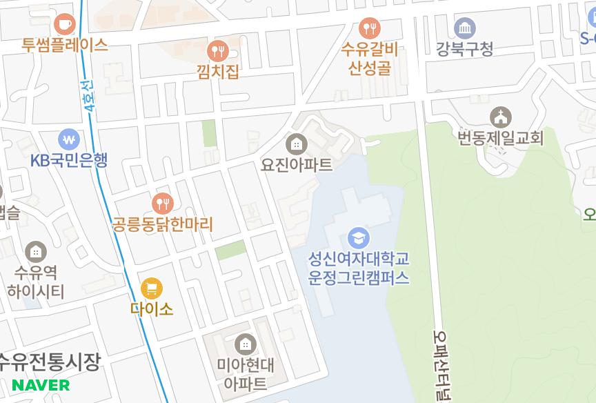 서울특별시 강북구 미아동 이너스내안에 위치·실거래 시세 지도