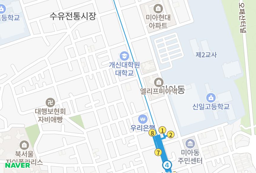 서울특별시 강북구 미아동 미아에스하임 위치·실거래 시세 지도