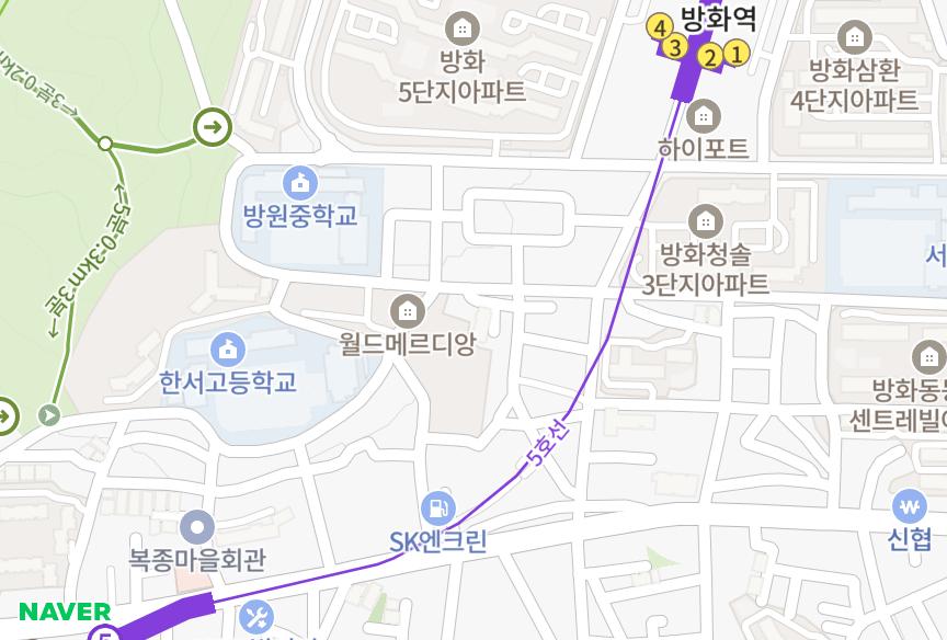 서울특별시 강서구 방화동 통일 위치·실거래 시세 지도