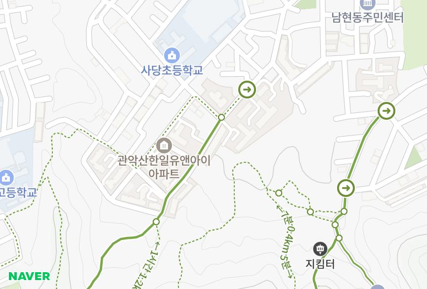 서울특별시 관악구 남현동 남현한일유앤아이2차 위치·실거래 시세 지도