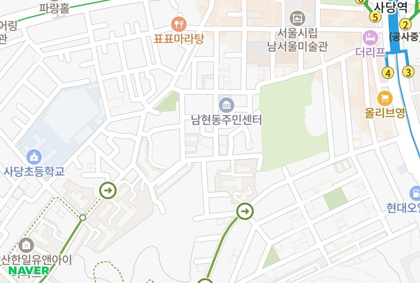 서울특별시 관악구 남현동 솔본 위치·실거래 시세 지도