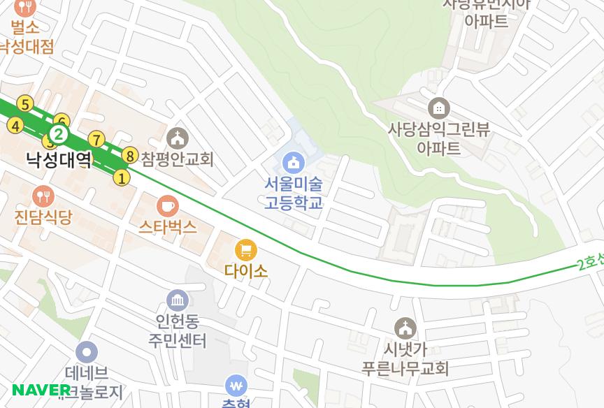 서울특별시 관악구 봉천동 낙성대늘푸른1차 위치·실거래 시세 지도