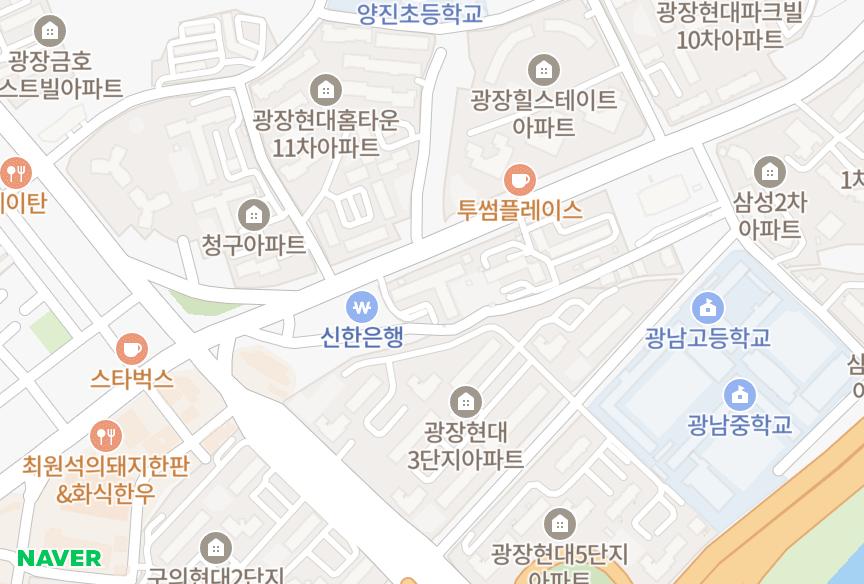 서울특별시 광진구 광장동 현대8차 위치·실거래 시세 지도