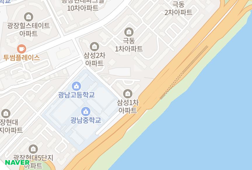 서울특별시 광진구 광장동 광장삼성1차 위치·실거래 시세 지도