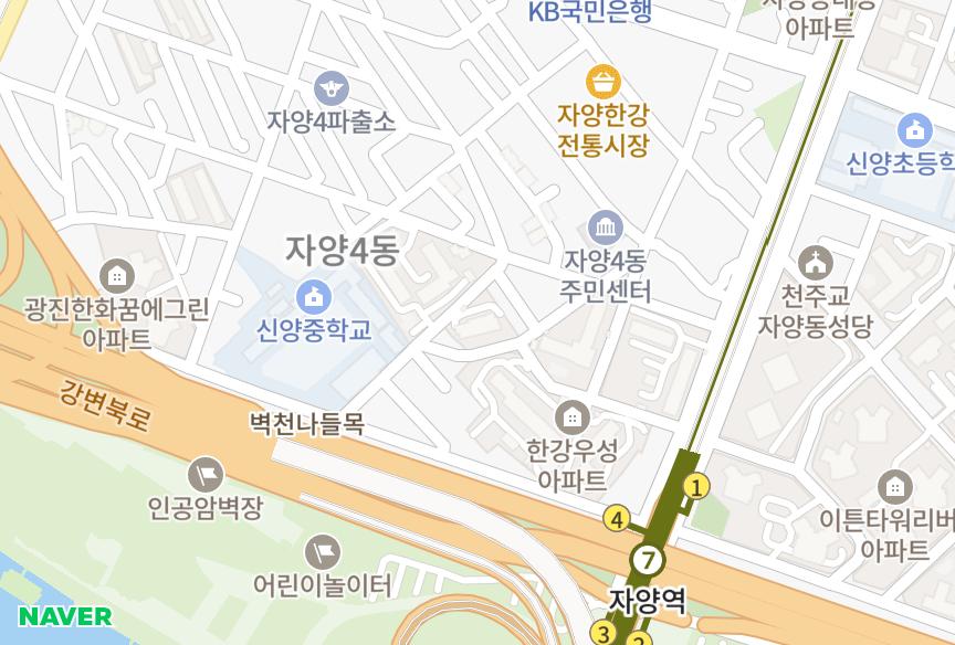 서울특별시 광진구 자양동 한강아남 위치·실거래 시세 지도