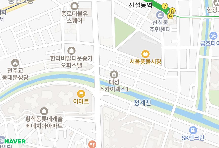 서울특별시 동대문구 신설동 청계천대성스카이렉스1차 위치·실거래 시세 지도