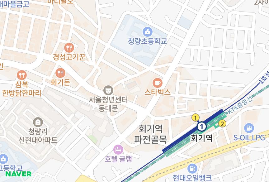 서울특별시 동대문구 회기동 회기 위치·실거래 시세 지도