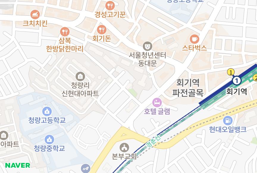 서울특별시 동대문구 회기동 동일스카이씨티 위치·실거래 시세 지도
