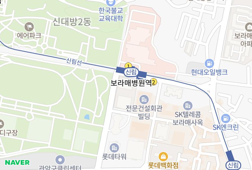 서울특별시 동작구 신대방동 삼성보라매옴니타워 위치·실거래 시세 지도
