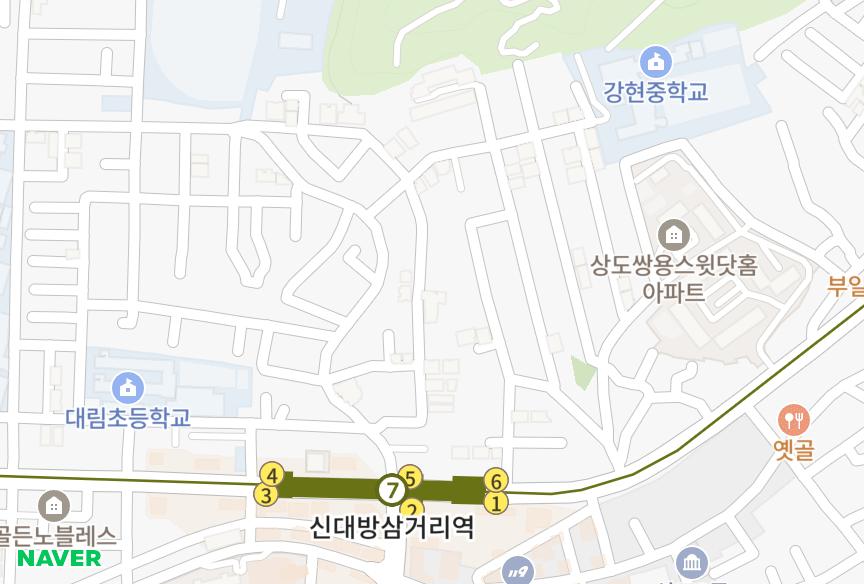 서울특별시 동작구 대방동 다운페라 위치·실거래 시세 지도