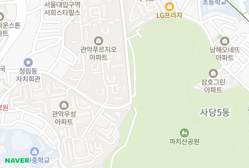 서울특별시 동작구 사당동 관악푸르지오102동 위치·실거래 시세 지도