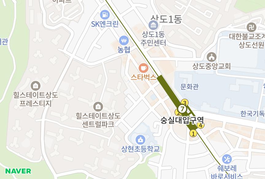 서울특별시 동작구 상도동 숭실골드 위치·실거래 시세 지도