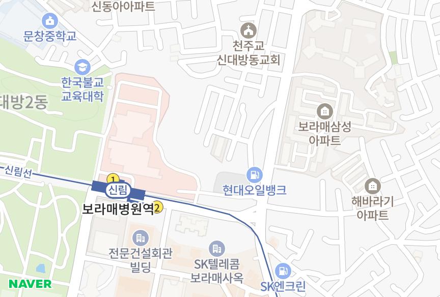 서울특별시 동작구 신대방동 뉴홍현 위치·실거래 시세 지도