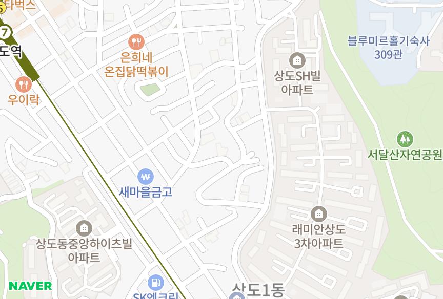 서울특별시 동작구 상도1동 한주에코 위치·실거래 시세 지도
